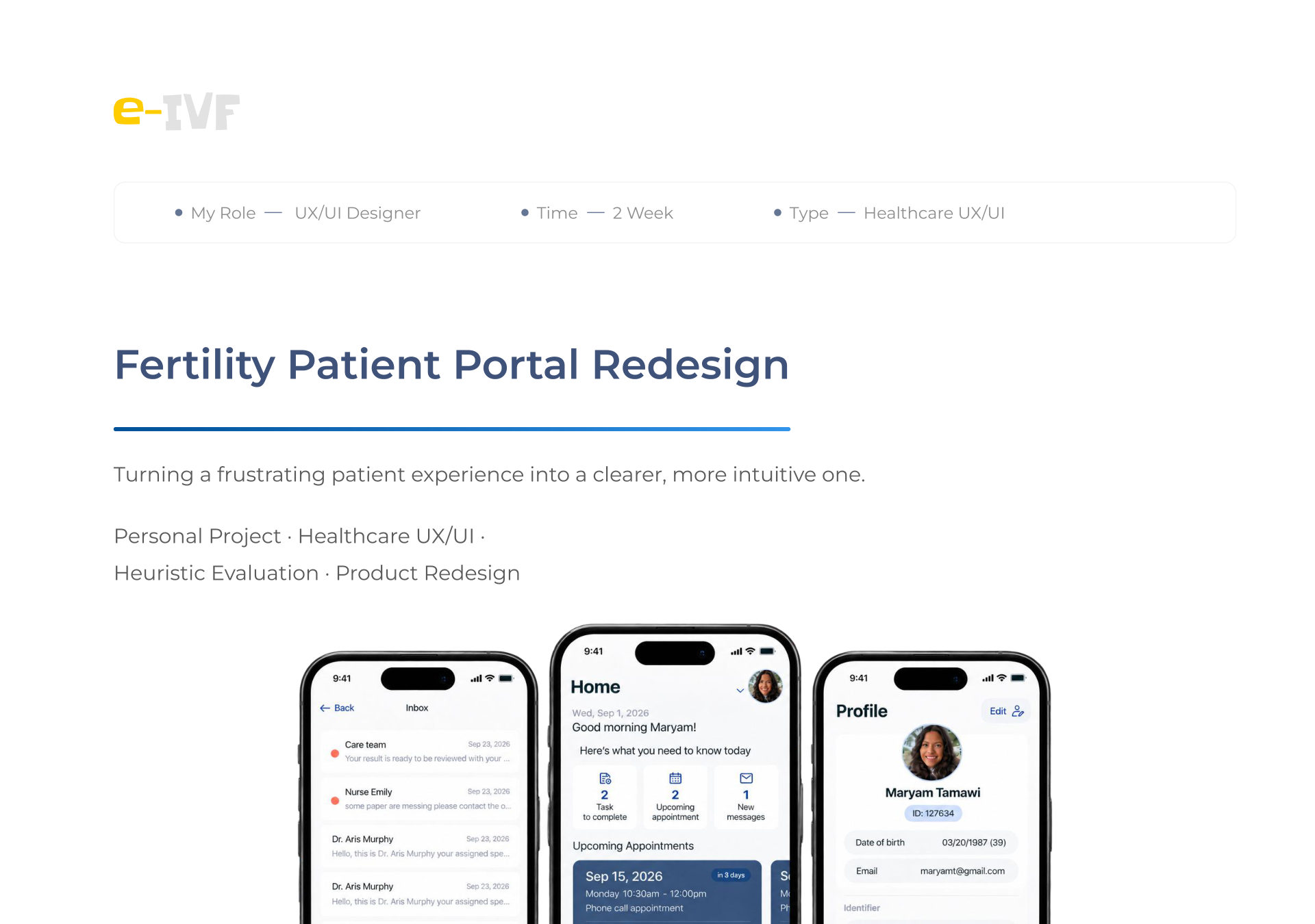 Fertility Patient Portal Redesign, section 1