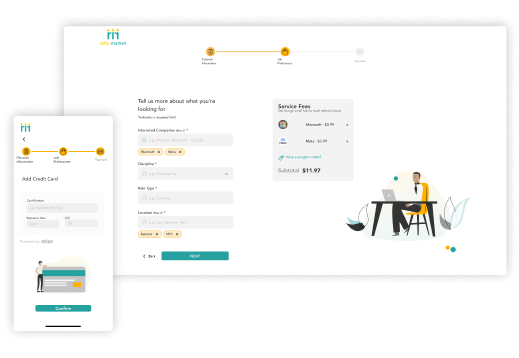 Onboarding interface across mobile and desktop