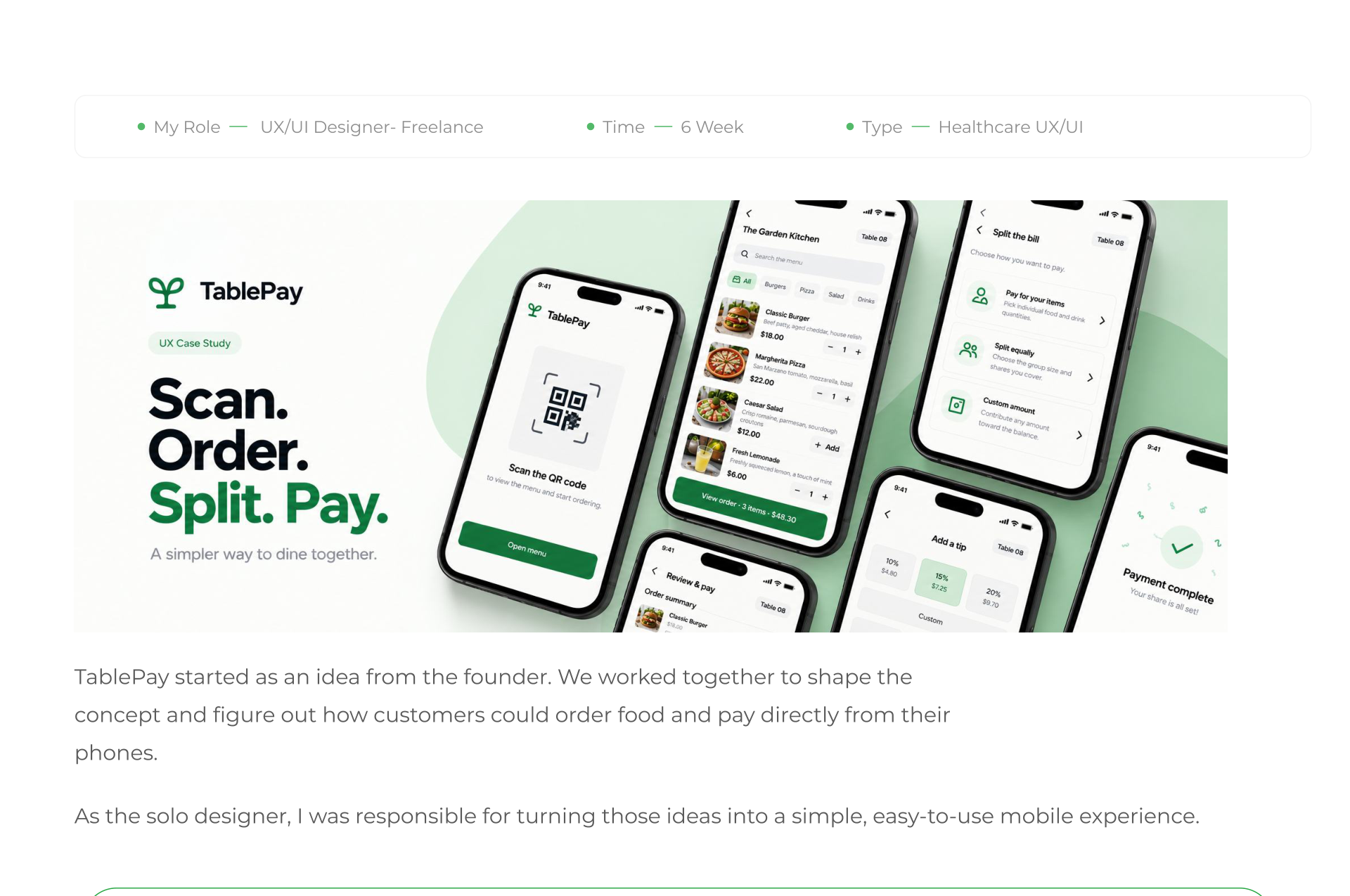 TablePay restaurant ordering and payment case study, section 1